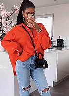 Оранжевая свободная рубашка оверсайз из муслина с длиными рукавами и отложным воротником