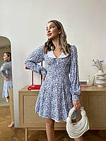 Платье женское в цветочный принт штапель 42-44, 44-46 (4) "AJOUR" blu1464-409 Синий, 42/44