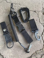 Набор тактических карабинов на черной стропе / карабин+держатель для бутылки +страховой шнур