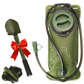 Гідратор на 3л Aotu, Олива + Подарунок Туристична лопата 5в1 / Питний резервуар туристичний
