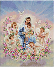 SPR091 Набір діамантової мозаїки на підрамнику 40х50 Діва Марія з янголами