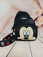 Детская сумка Disney Дисней Микки и Минни через плечо на два отделения с ремешком и сеточкой сзади Чорний Міккі