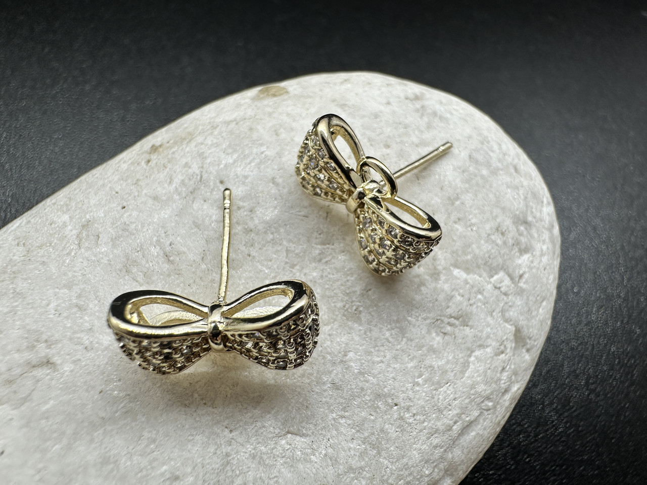 Бантики з кільцем — основи для сережок, латунь золото 14К, фото 1