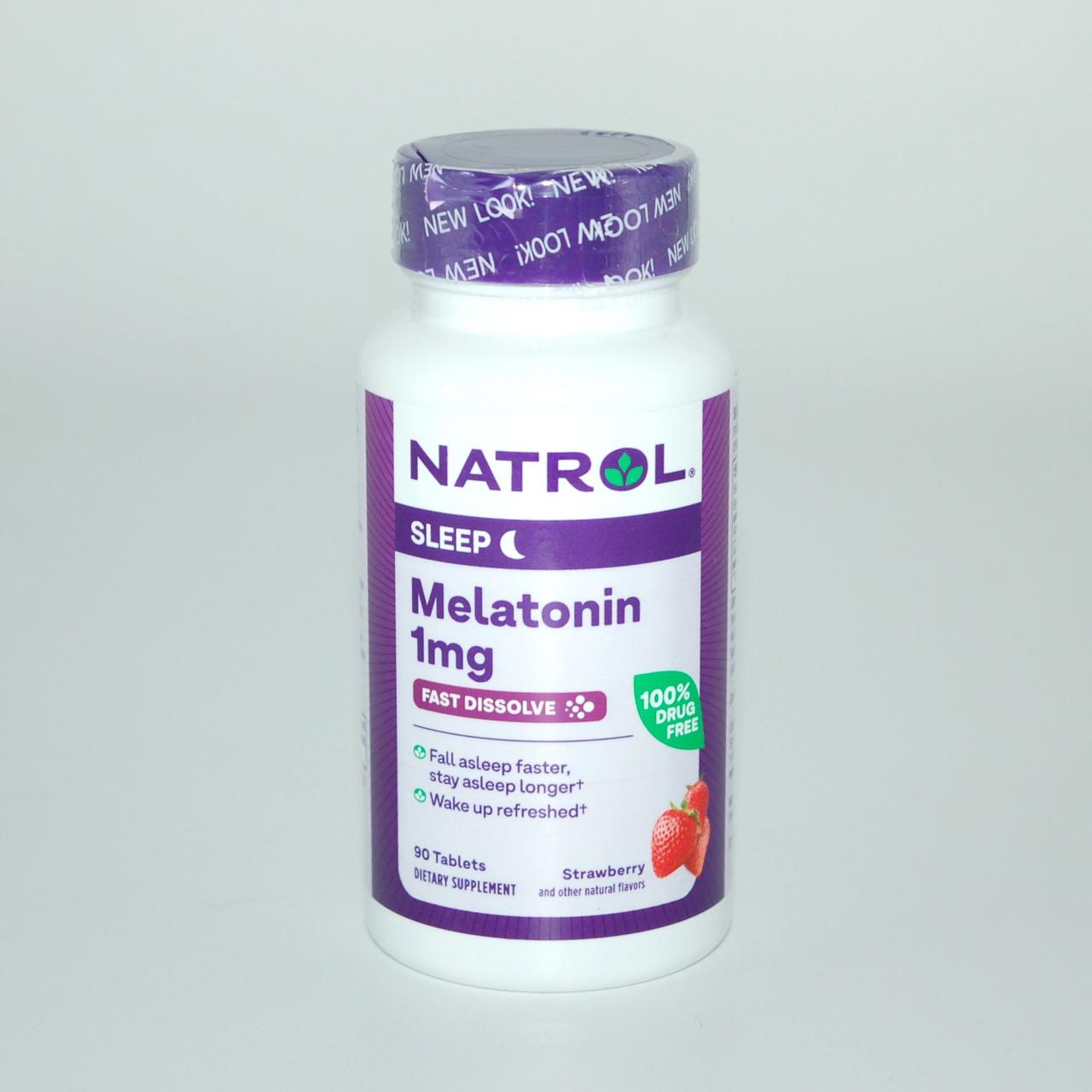 Мелатонін, швидкого вивільнення, смак полуниці, Natrol, 1 мг, 90 таблеток