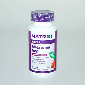 Мелатонін, швидкого вивільнення, смак полуниці, Natrol, 1 мг, 90 таблеток