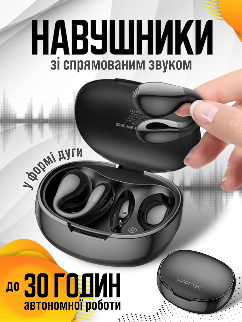 Навушники з спрямованим звуком бездротова Bluetooth 5.3 гарнітура у формі дуги Langsdom TS03 Black
