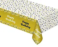 Скатерть полиэтиленовая "Happy Birthday конфетти на золотом" 137х183 см