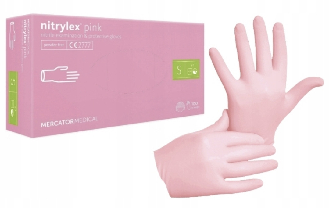 Рукавички нітрилові неопудрені NITRYLEX PINK р. S (50пар)