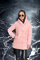 Женская длинная матовая зимняя куртка розовая