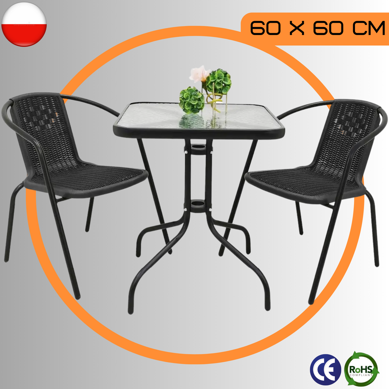 Комплект Садових Меблів Квадратний Стіл + 2 Стільці Jumi Bistro 2 Набір Садових Меблів з Штучного Ротангу