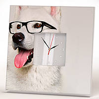 Часы "Собака в очках" оригинальный декор для оптики, офиса, спальни, эксклюзивный подарок собачникам