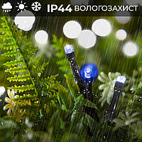 Гирлянда нить 6м на 100 LED лампочек светодиодная черный провод 8 режимов работы Синий