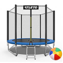 Батут для дітей діаметром 312 см Atleto із зовнішньою сіткою та драбинкою, колір синій. М'ячик у подарунок