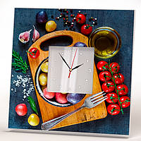 Супер стильные часы "Кухонная доска, овощи и специи" креативный декор подарок для кухни кафе, бара, ресторана