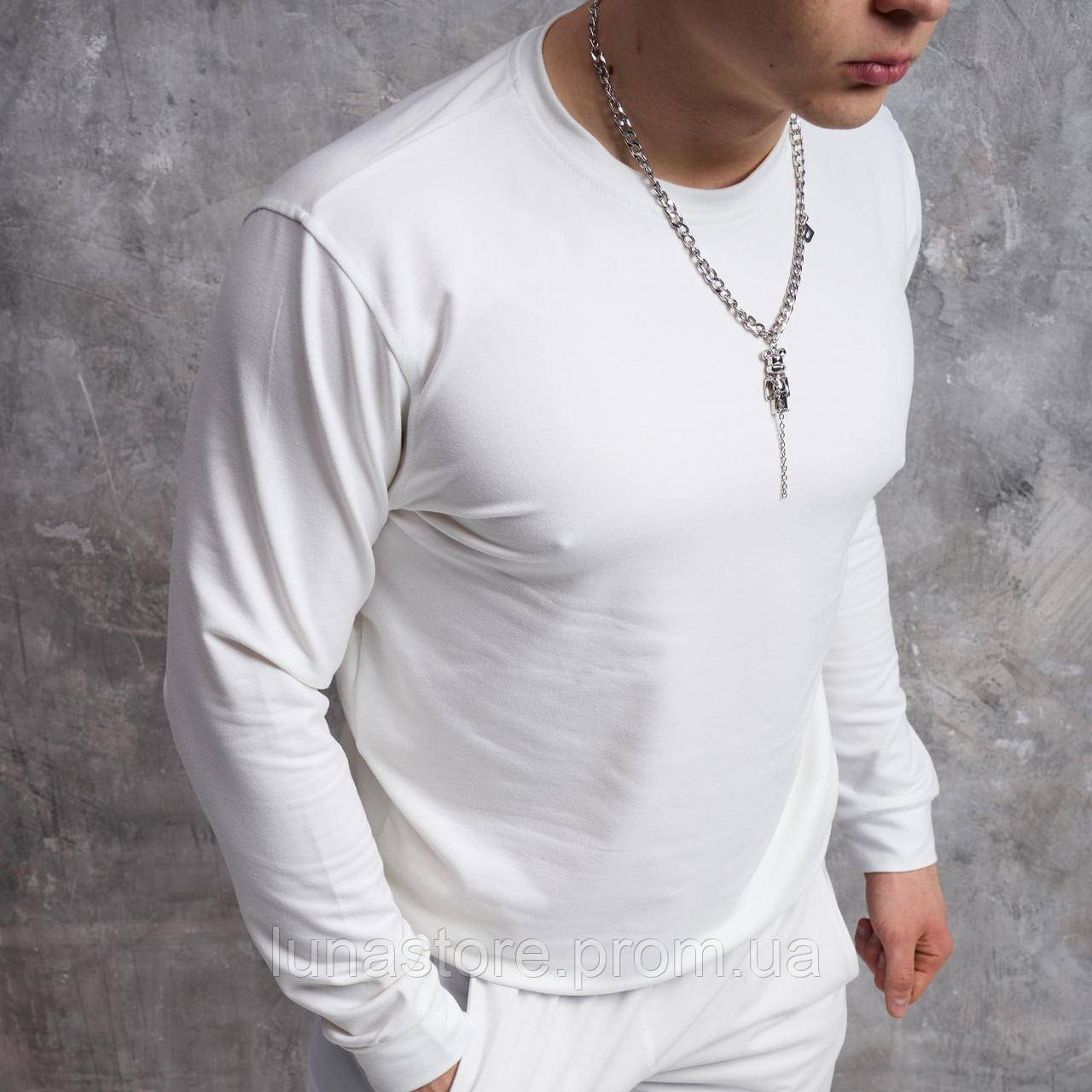 Демісезонний білий світшот LUN-TAC однотонний якісний стильний літній реглан без капюшона для носіння
