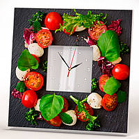 Часы "Капрезе. Томаты, моцарелла, зелень" эксклюзивный декор подарок для кухни кафе, бара, ресторана, повару