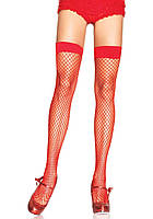 Чулки-сетка Leg Avenue Fishnet Thigh Highs Red, мелкая сетка, one size. IntimButik-biz