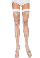 Чулки-сетка Leg Avenue Fishnet Thigh Highs White, мелкая сетка, one size. IntimButik-biz