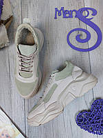 Жіночі зимові кросівки на платформі колір пудровий та оливковий Розмір 39