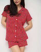 Женский красный комплект с шортиками - мелкие сердечки (пижама) M