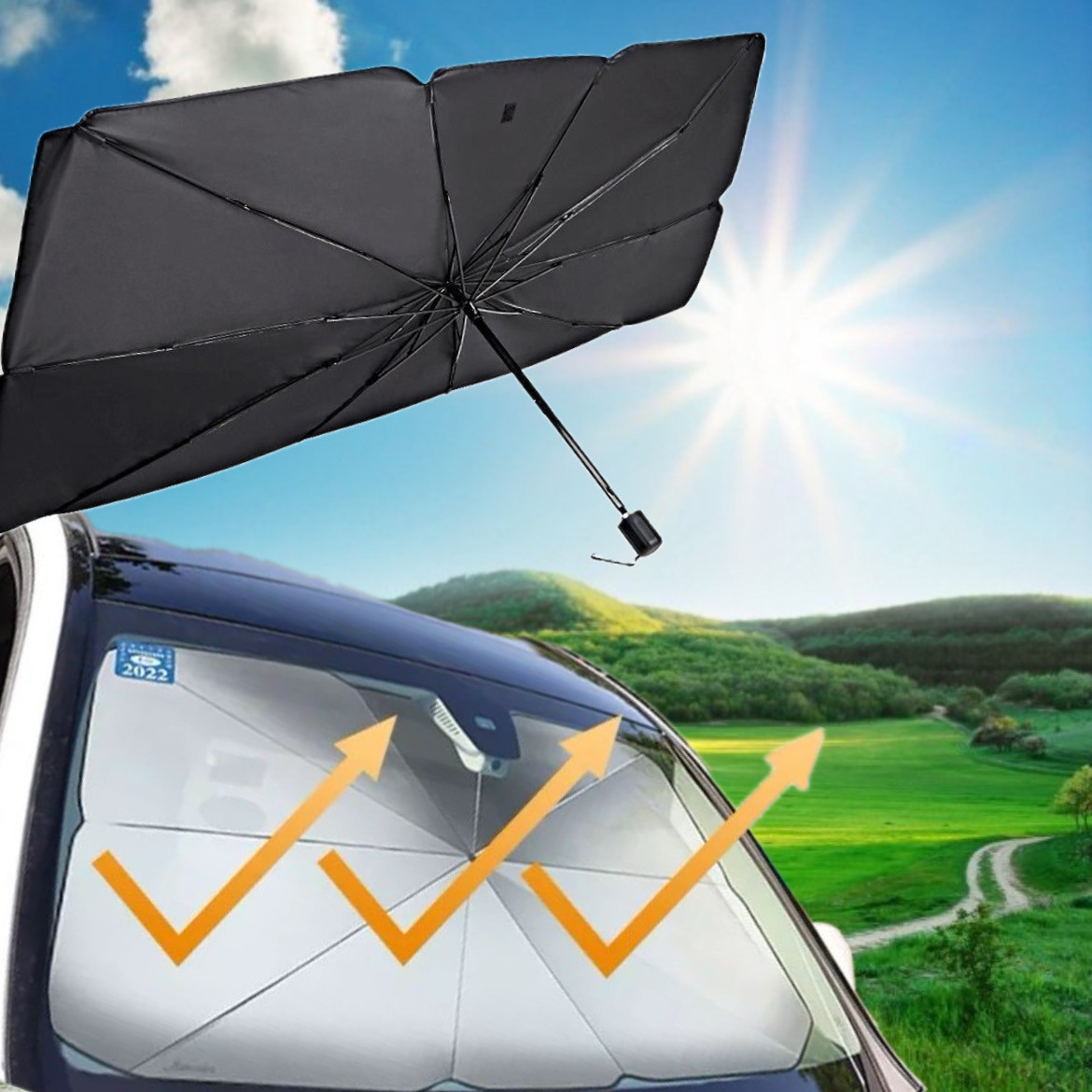 Автомобільна сонцезахисна парасолька на лобове скло 135x75 см Парасолька Парасолька для автомобіля umbrella, фото 1