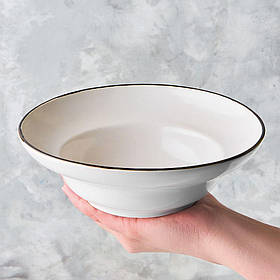 Тарілка для пасти 420 мл, 22.5 см, h-8 см, біла з чорним кантом (Dovbysh) Довбиш DFZ 5011515