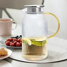 Скляний глечик 0318 з ребристою фактурою та золотою ручкою, 1870 мл (WAN)