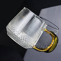 Набір скляних прозорих чашок із золотою ручкою 0306, 6 шт (WAN), фото 5