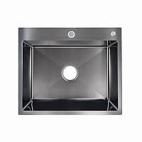 Кухонна мийка інтегрована Lidz Handmade H6050B (LDH6050BPVD43621) Brushed Black PVD 3,0/0,8 мм