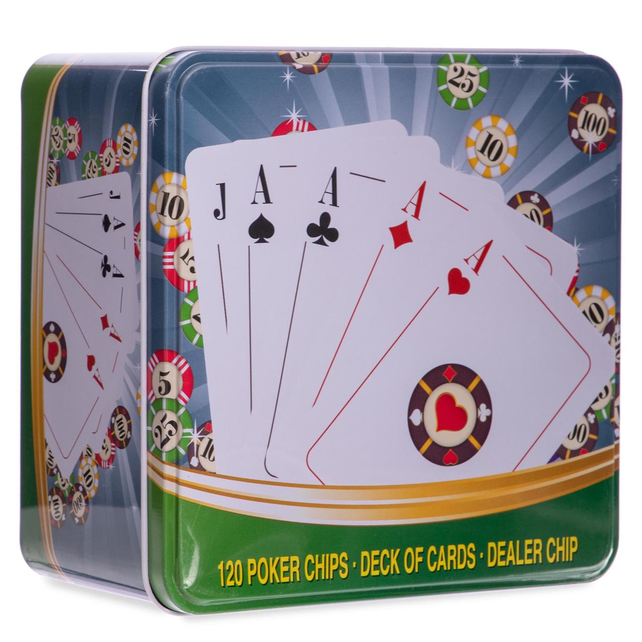 Набор для покера в металлической коробке 120 фишек SP-Sport Poker Club 6893 - фото 1 - id-p2184427683