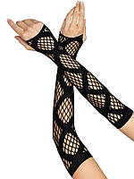 Длинные митенки Leg Avenue Faux wrap net arm warmers One size Black, крупная сетка. IntimButik-biz