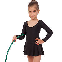 Купальник для танцев и гимнастики с длинным рукавом и юбкой Zelart Fit 7046 рост 110-122см Black