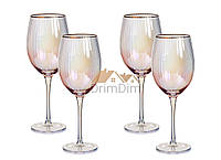 Набор бокалов для вина  4 шт  с золотым ободком 325 мл Оптик голд розовые