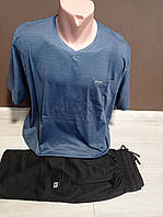 Мужской комплект ЕВС футболка и шорты Турция 50-60 размер синий серый