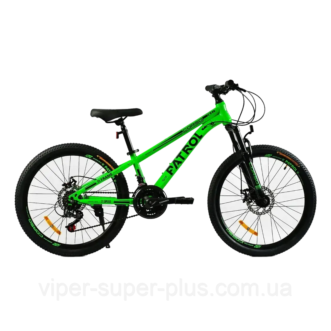 ✅ Велосипед Corso Patrol 24" дюйми PL-24870 рама сталева 11’’, обладнання SUNRUN 21 швидкість, зелений