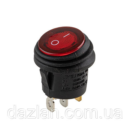 Перемикач on-off з підсвіткою 12 V круглий 3pin RED 22*22*16 мм 6 A 250 V 10 A 125/250 V (YJ-WF03B)