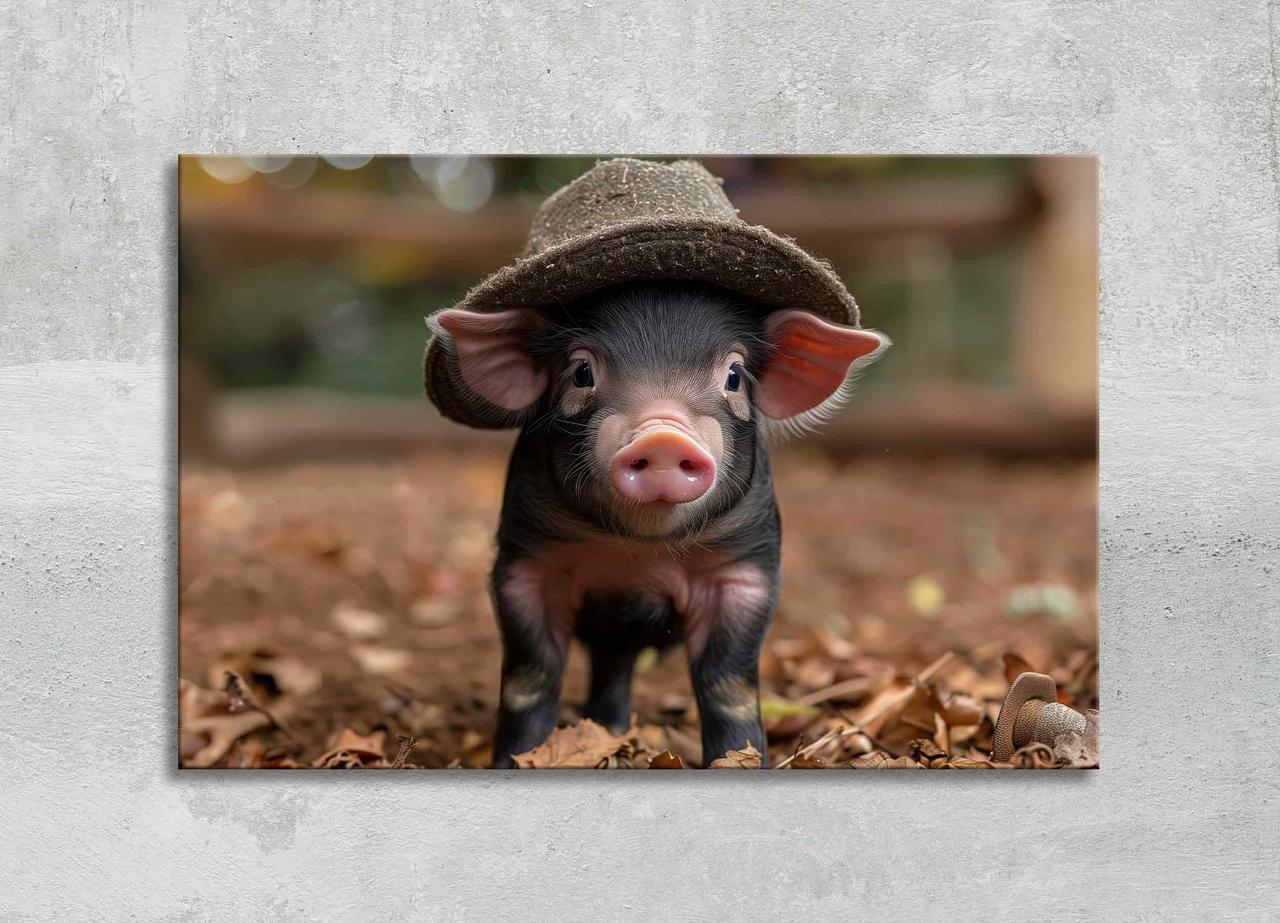 Картина Свинка у Капелюсі Веселий Декор на Стіну Фанні Арт Порося Картина з Тваринним VE