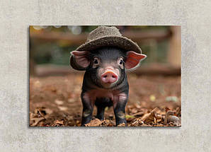 Картина Свинка у Капелюсі Веселий Декор на Стіну Фанні Арт Порося Картина з Тваринним VE, фото 2