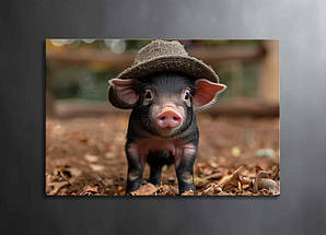 Картина Свинка у Капелюсі Веселий Декор на Стіну Фанні Арт Порося Картина з Тваринним VE, фото 3