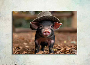 Картина Свинка у Капелюсі Веселий Декор на Стіну Фанні Арт Порося Картина з Тваринним VE, фото 4