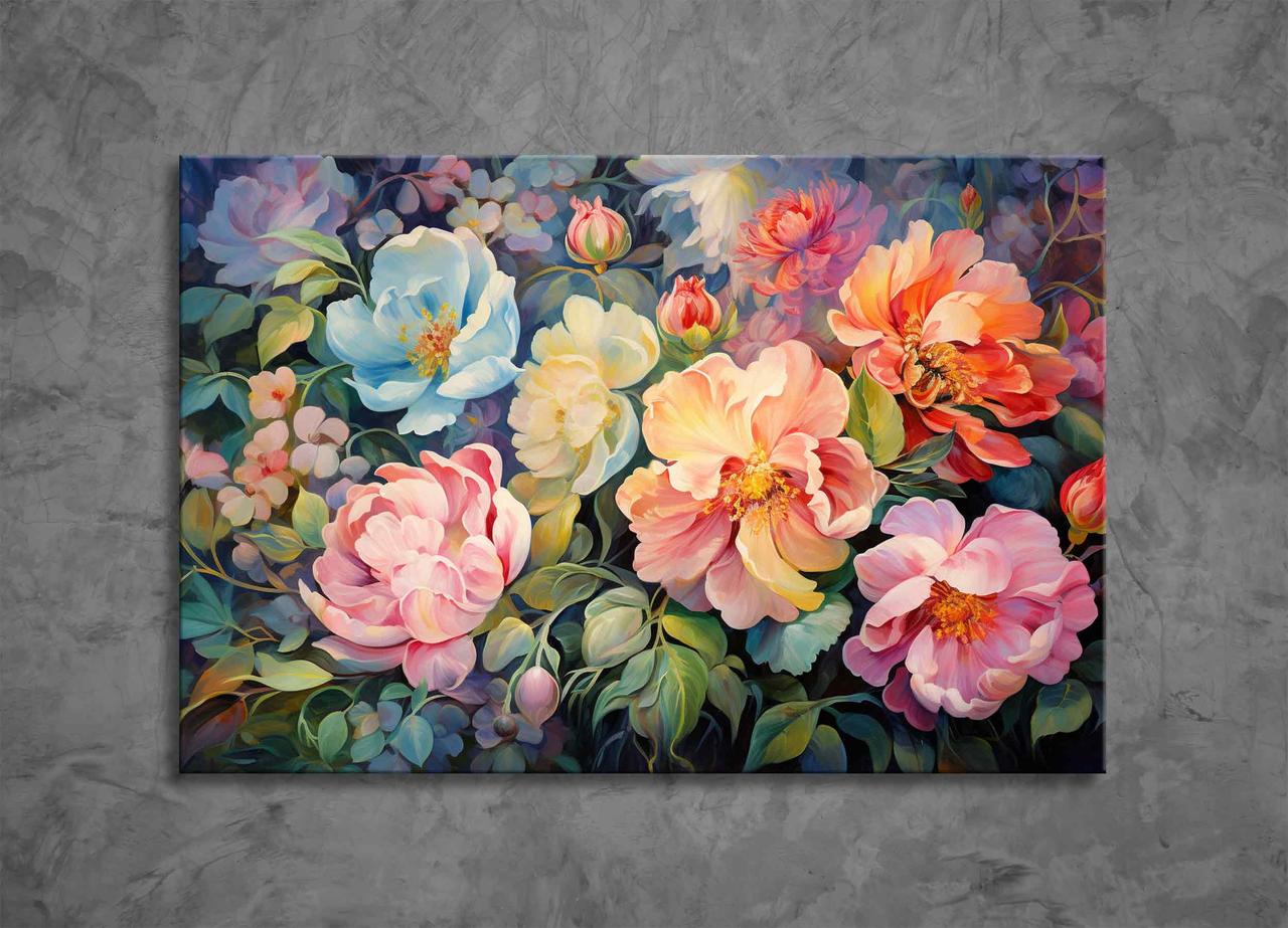 Картина Великі Яскраві Квіти Півонії Квітковий Принт Декор на Стіну Картина з Квітами VE