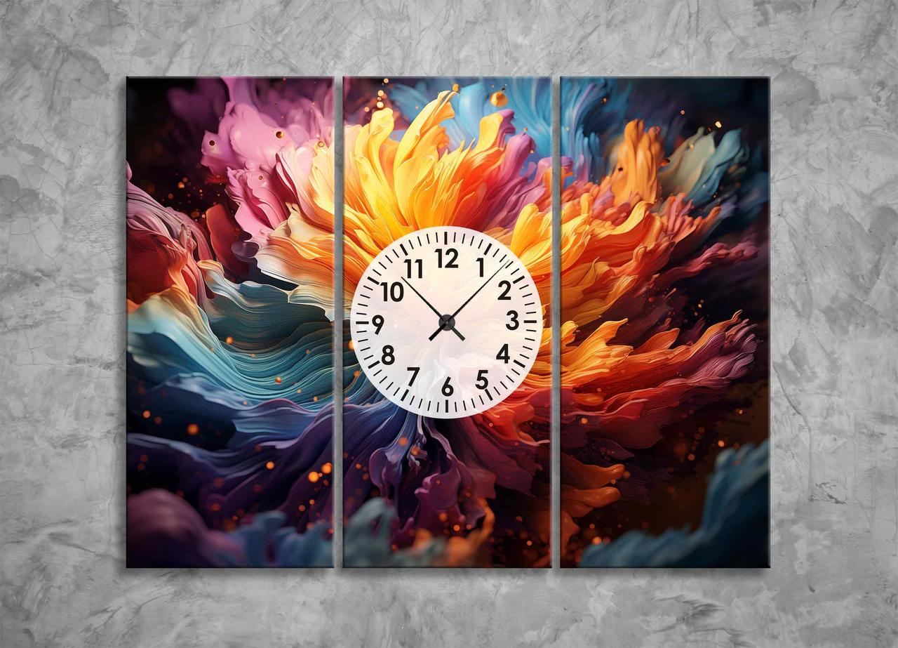 Модульна Картина з Годинниками Абстракція Вибух Фарб Яскравий Декор на Стіну Акварельна Картина з Абстракцією VE