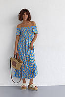 Женское длинное платье с эластичной талией и оборкой ESPERI - голубой цвет, S (есть размеры) sh