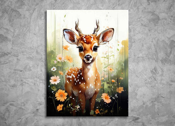 Картина Оленя з Квітами Милий Тваринка в дитячу Кімнату Лань Бембі Квіткове Поле Милий Декор на Стіну VE, фото 1