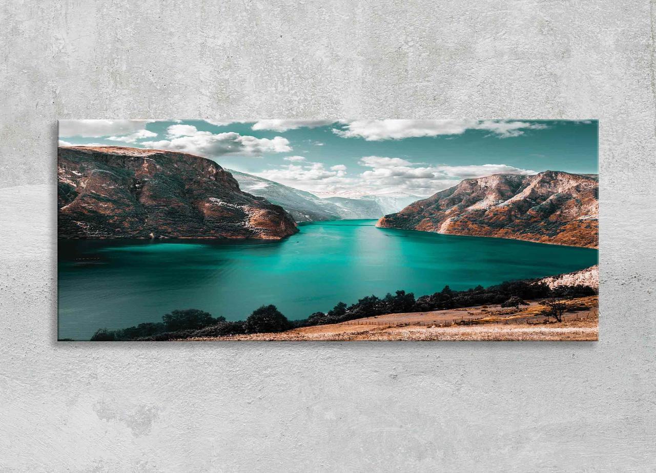 Картина Панорама з Природою Блакитне озеро Гарний Пейзаж Природа Великі Гори Скандинавський Ландшафт VE