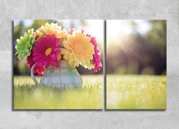 Картина Квіти у Вазі Гербери Декор на Стіну із Весняними Квітами Природа Зелена Трава Яскравий Букет VE, фото 1