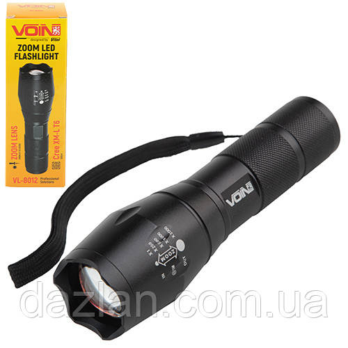 Ліхтарик ручний VOIN VL-8012, LED T6, 300 Lm, зум, алюміній, 1х18650 або 3хАА (не в комплекті) (VL-8012)