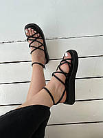 Женские черные босоножки сандалии на платформе эко кожа с тонкими лямками