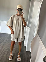 Женский удобный модный летний Костюм футболка + шорты оверсайз свободный из качественных материалов двухнитка