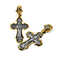 Хрест натільний з іконою Покрови Божої Матері Срібло 925 з частковою позолотою 999